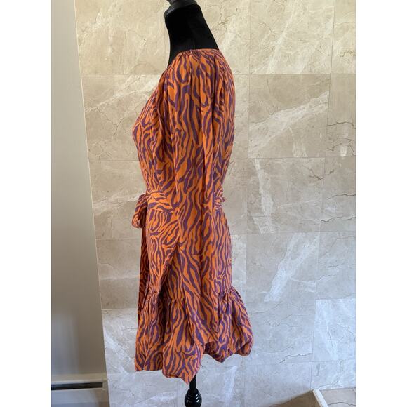 Rotate Birger Christensen Orange Tiger Mini Wrap Dress - EU 34 / US 2 Maximalist - Picture 7 of 13